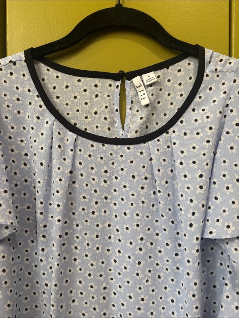 Elle Light Blue Eyelet Blouse with Black Trim